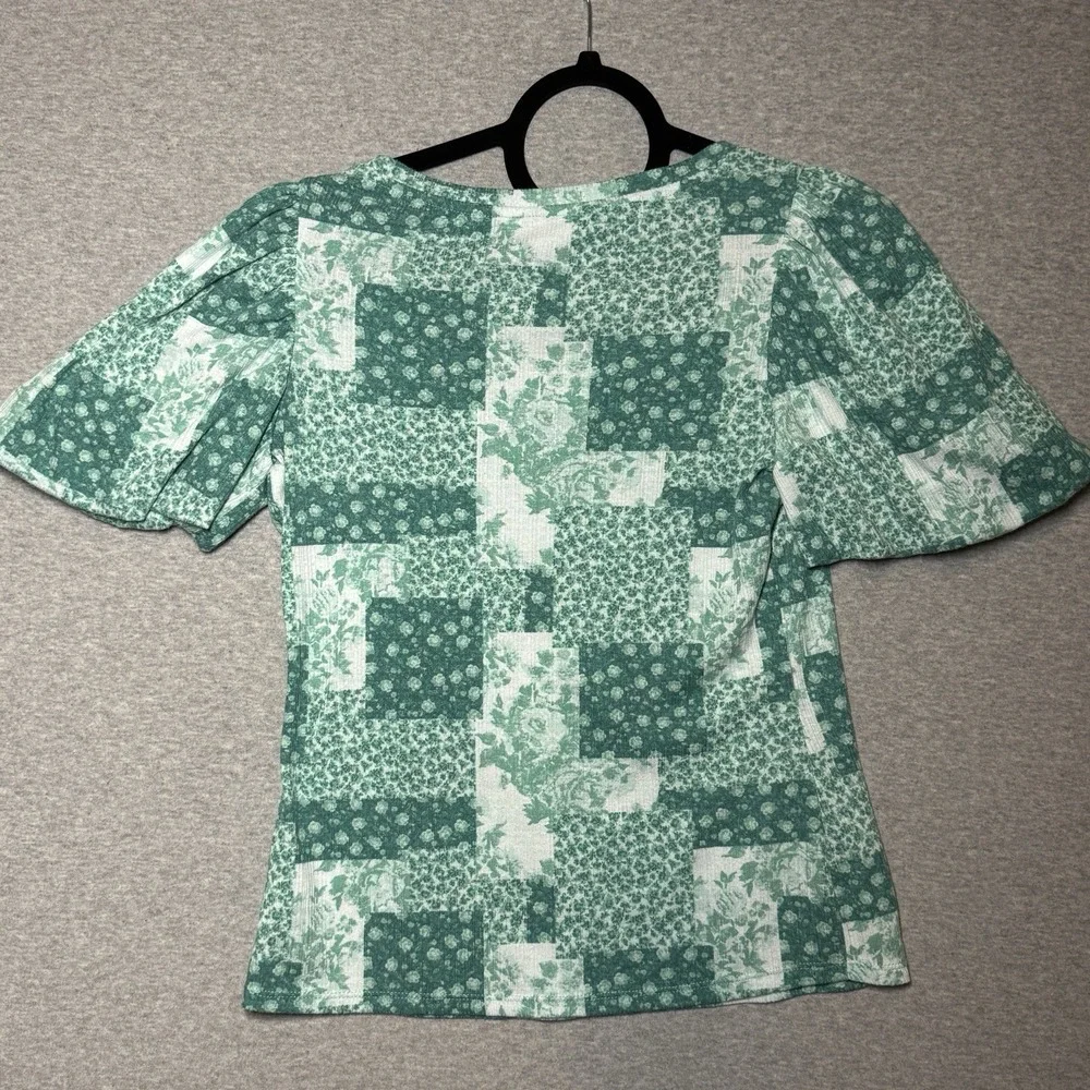 Lauren Conrad Puff Sleeve Top XS Green Patchwork Floral Cottagecore Romantic - Picture 5 of 8